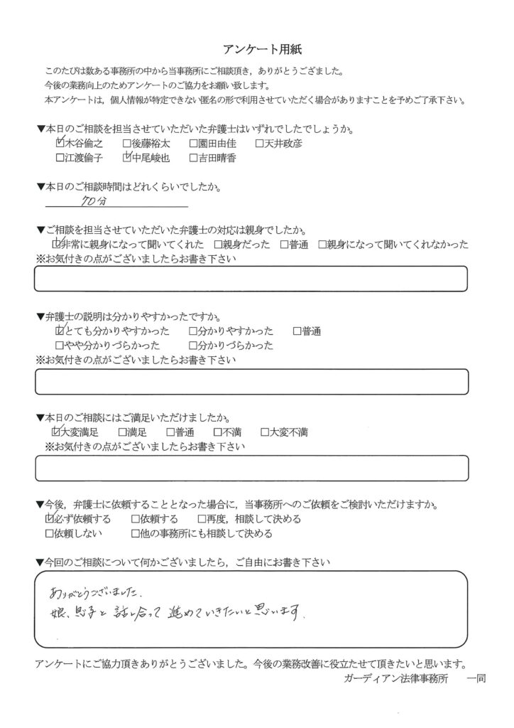 ご相談者様のアンケート結果